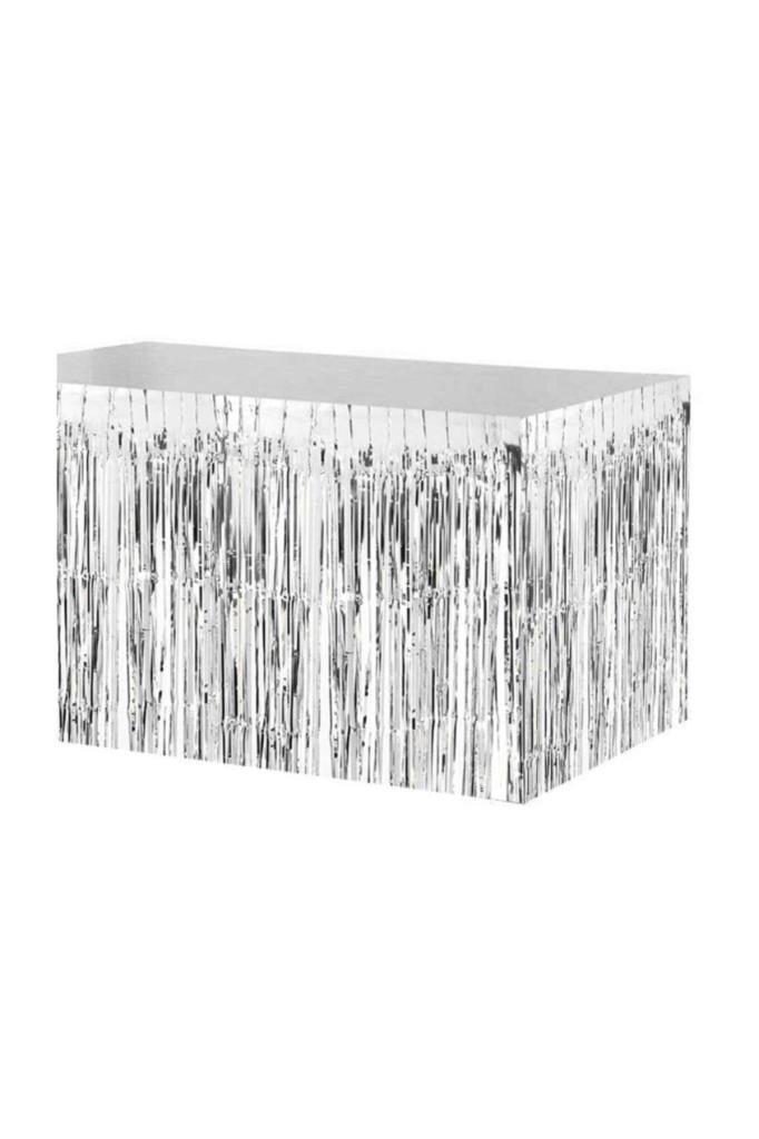 Beysüs Metalik Folyo Gümüş Gri Püskül Masa Eteği - 1