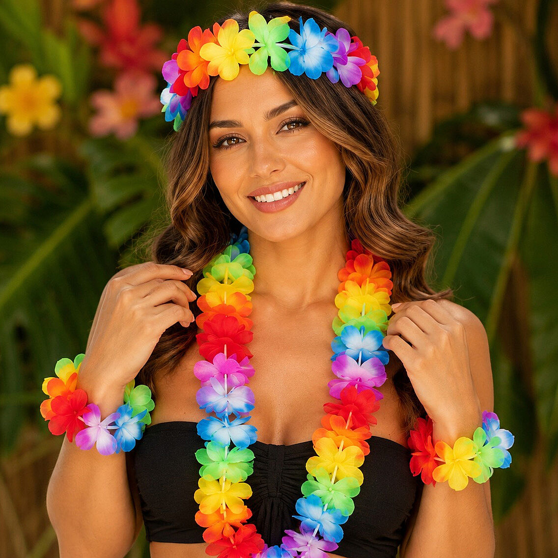 Aloha Hawaii Çiçek Seti (Boyunluk, Taç ve 2 Bileklik) - 2