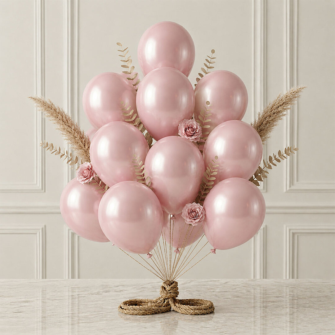 Bebek Pembe Renk Lateks Metalik Balon (30 cm) - 12 Adet - Beysüs