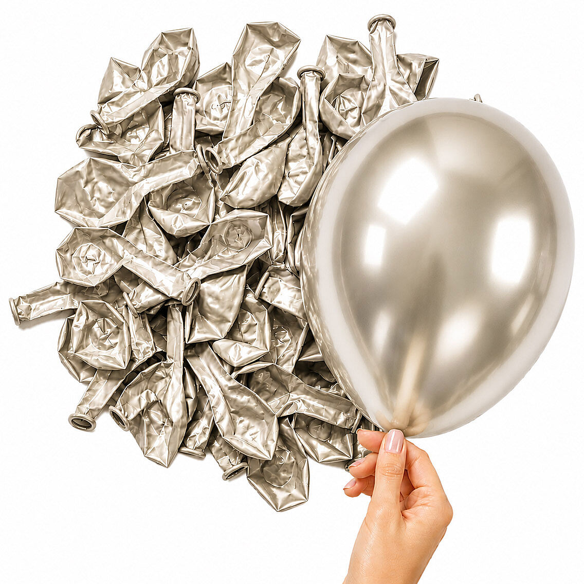 Beyaz Altın Renk Lateks krom Balon (15 cm) - 10 Adet - 2