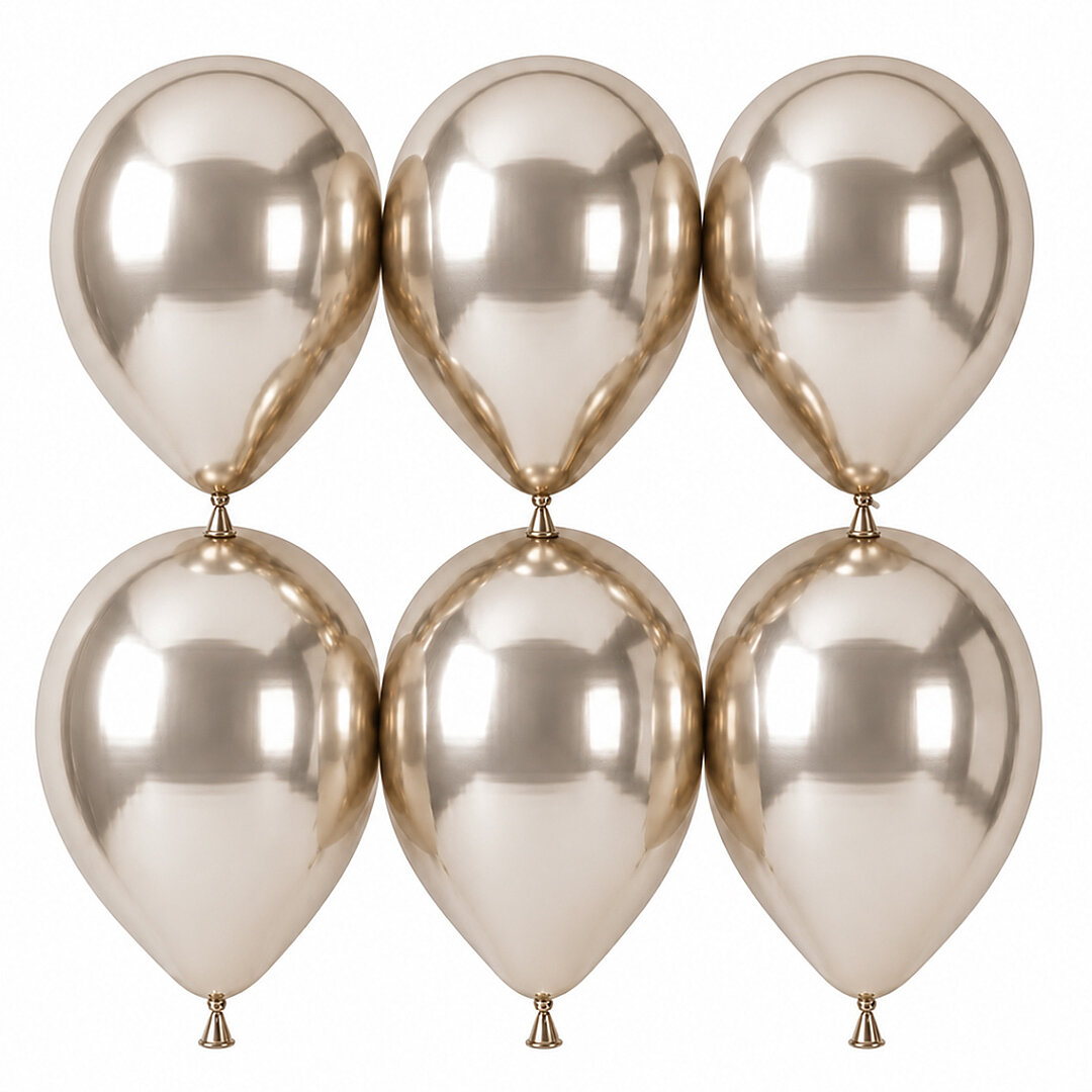 Beyaz Altın Renk Lateks krom Balon (30 cm) - 6 Adet - Beysüs
