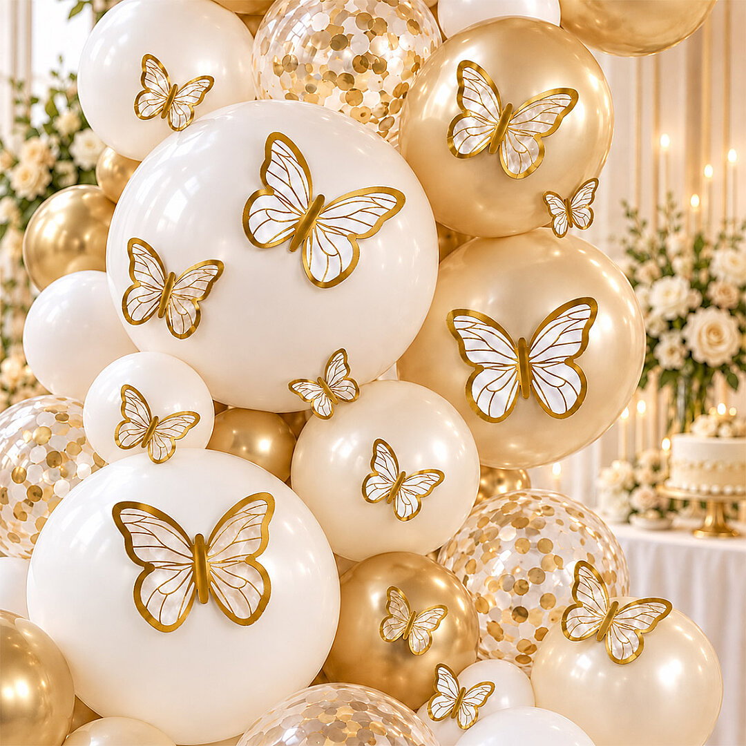 Beyaz Gold Detaylı Kelebek Balon Süsü 42’li - Beysüs