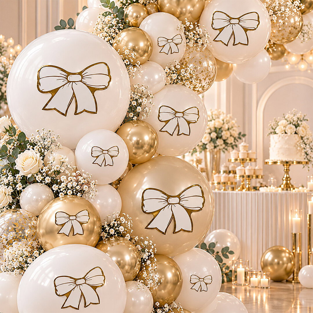 Beyaz Gold Fiyonk Balon Süsü 28’li - Beysüs