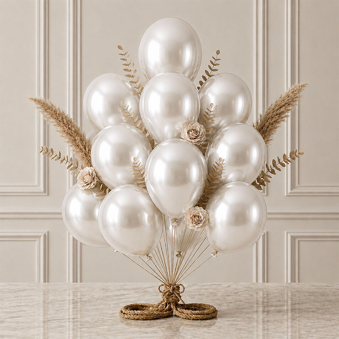 Beyaz Renk Lateks Metalik Balon (30 cm) - 12 Adet - 1