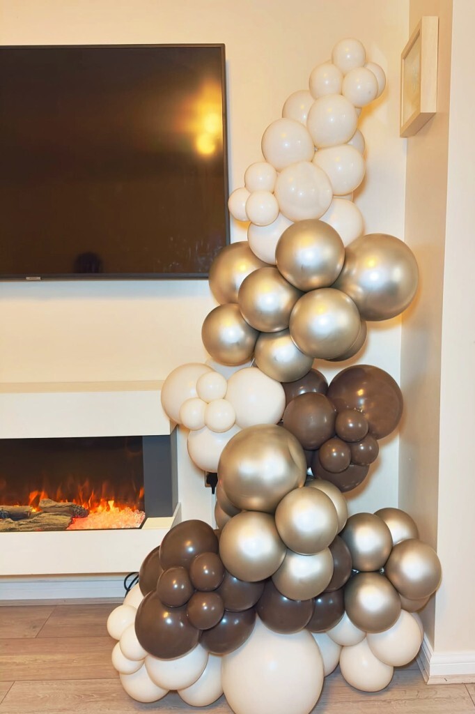 Beysüs 60'lı Balon Seti | Çikolata Kahve - Gold Krom - Krem | Zincir + Pompa - Beysüs