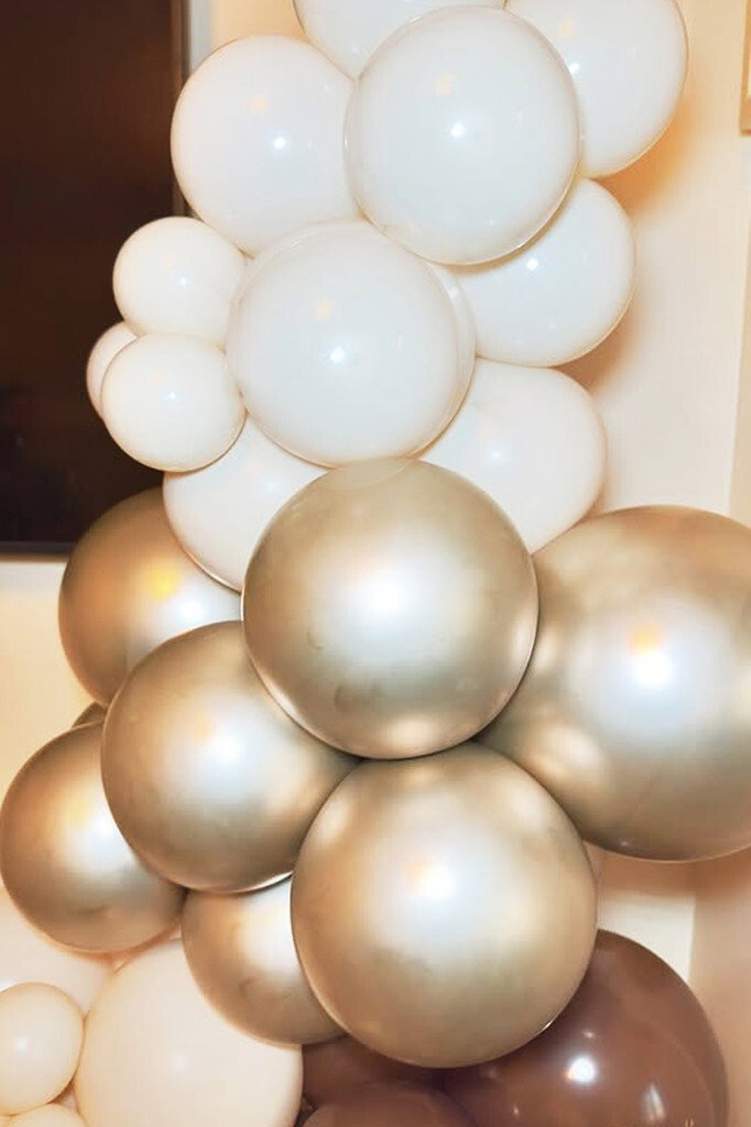 Beysüs 60'lı Balon Seti | Çikolata Kahve - Gold Krom - Krem | Zincir + Pompa - Beysüs (1)