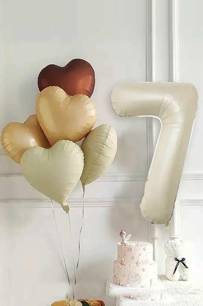 Beysüs 7 Yaş Retro Doğum Günü Balon Seti 5 Adet Kalp Balon - Beysüs