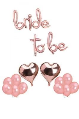Beysüs Bride To Be Imza Folyo Balon 10 Adet Rose Gold Balon 2 Adet 16 inc Kalp Folyo Balon - 1