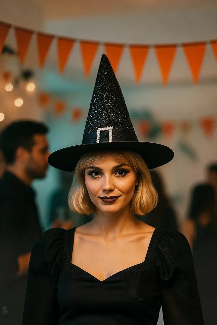 Cadılar Bayramı Halloween Cadı Şapkası Kemerli - Beysüs