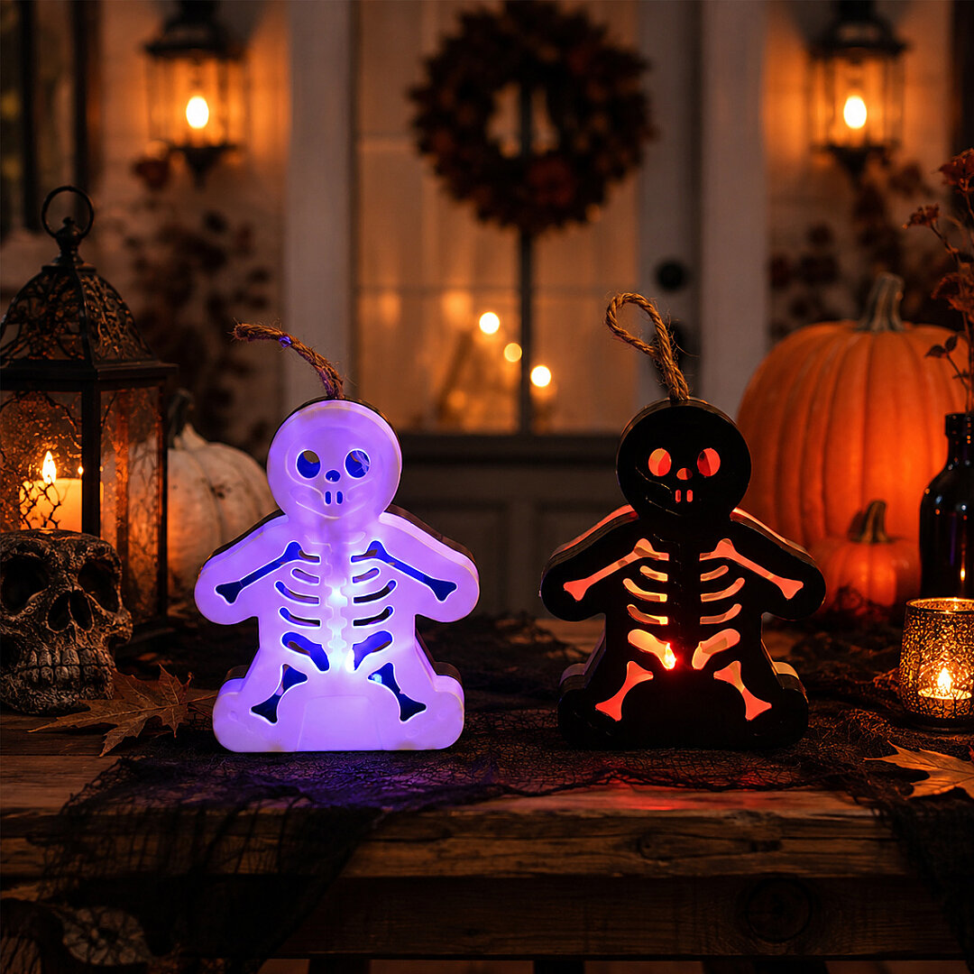 Cadılar Bayramı Halloween Işıklı Masa Süsü İskelet Figür Siyah Beyaz - Beysüs