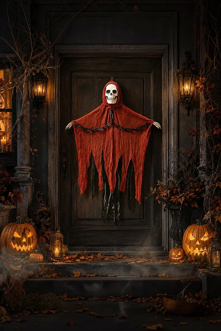 Cadılar Bayramı Halloween Işıklı Sesli Kırmızı İskelet Tavan Süsü - Beysüs