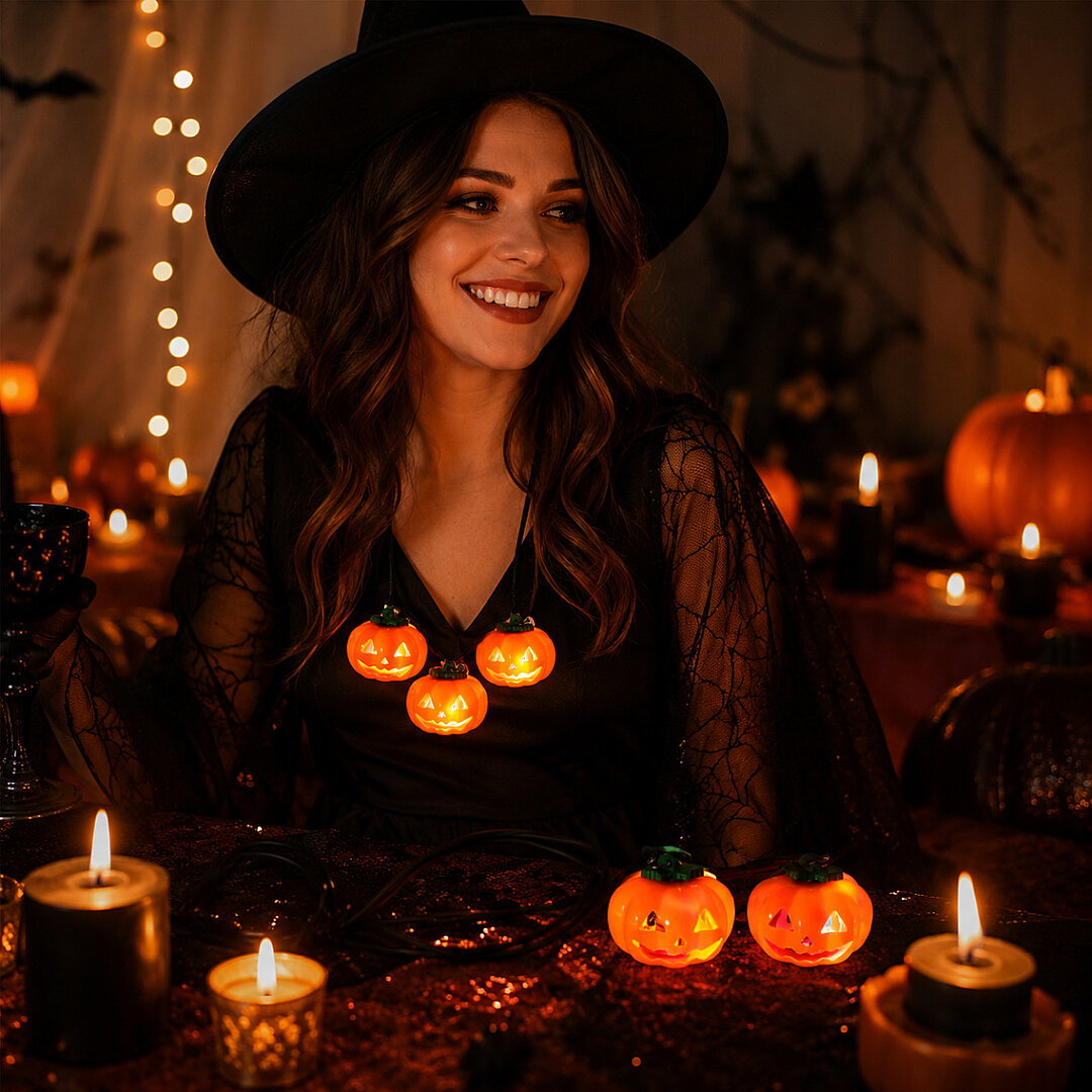 Cadılar Bayramı Halloween Pilli Balkabağı Kolye 3 lü - Beysüs