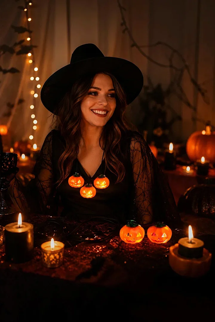 Cadılar Bayramı Halloween Pilli Balkabağı Kolye 3 lü - Beysüs