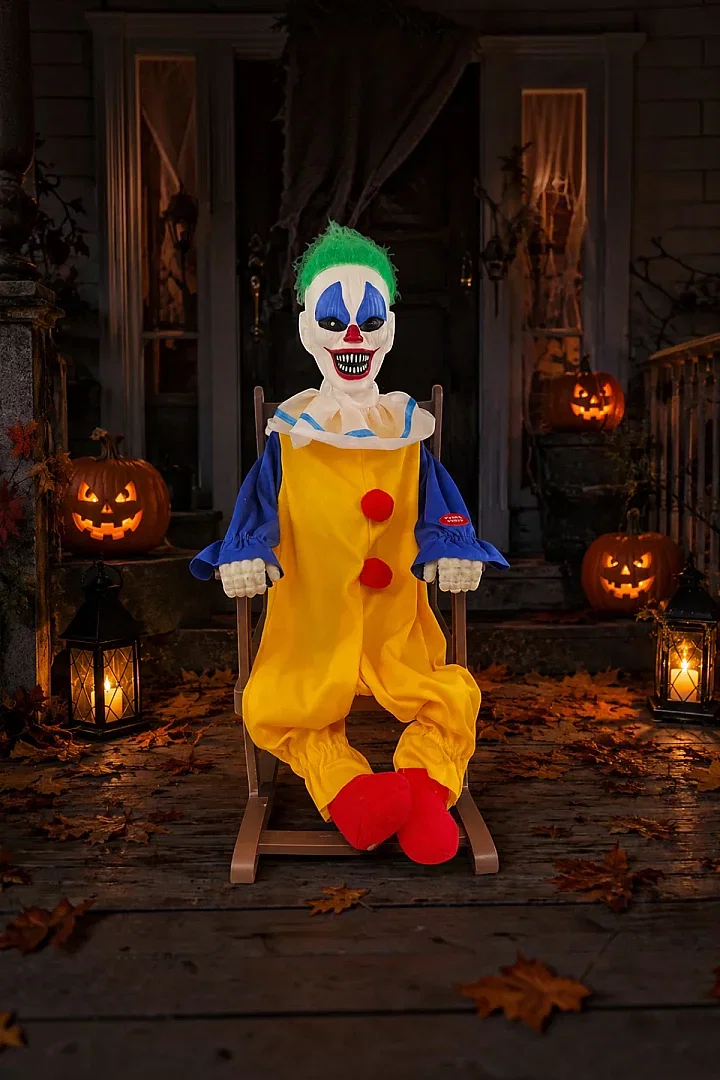 Cadılar Bayramı Halloween Sallanan Sandalyeli Palyaço Dekor Figür Sesli Sensörlü 50 cm - Beysüs