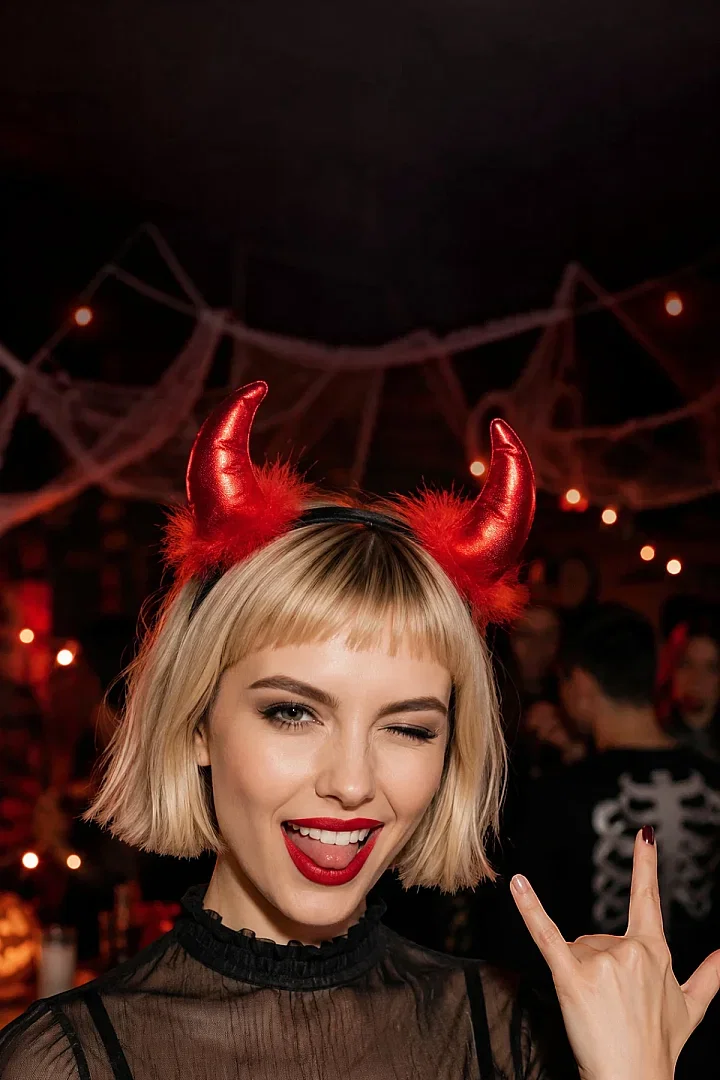 Cadılar Bayramı Halloween Tac Boynuz Kırmızı - Beysüs