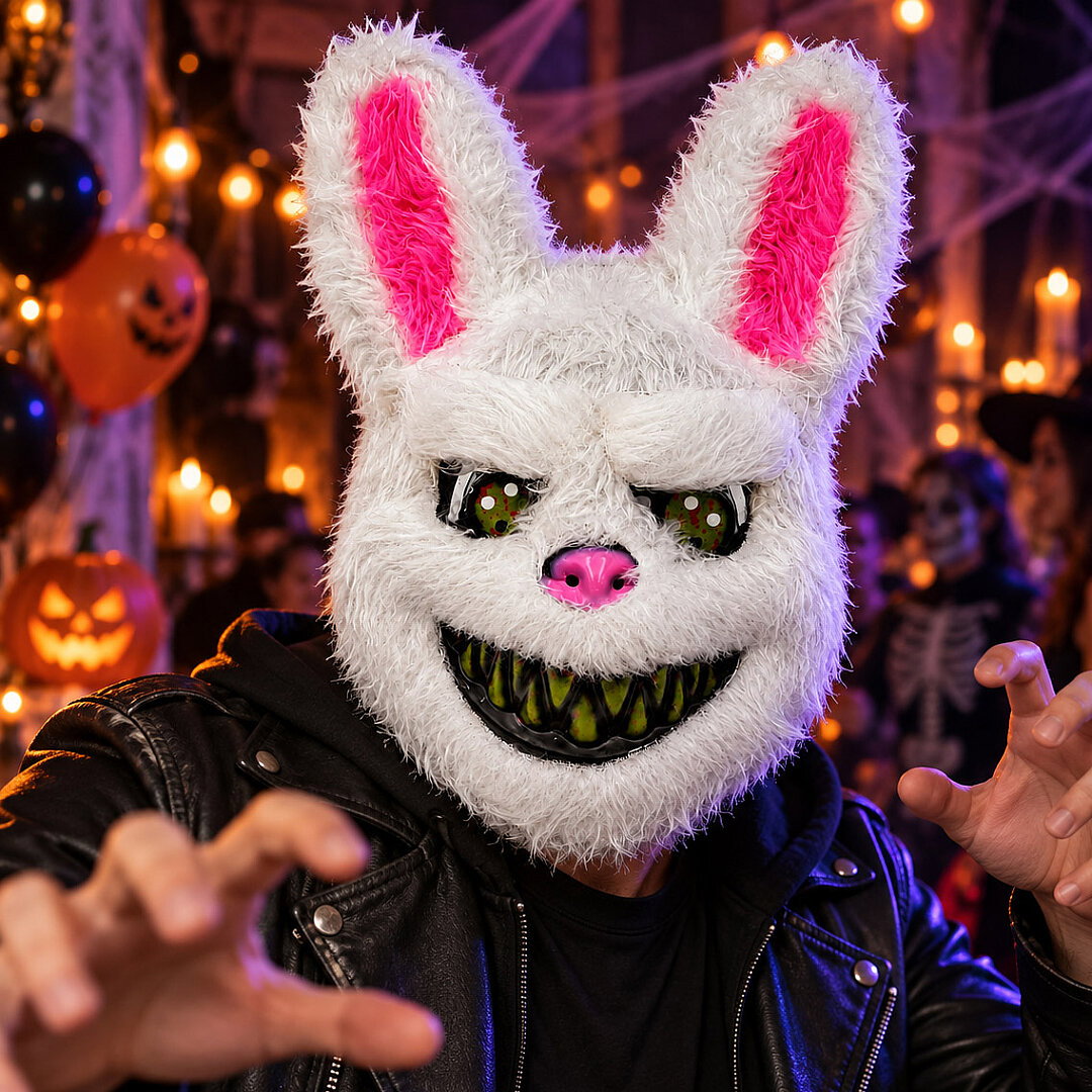 Cadılar Bayramı Halloween Tüylü Tavşan Maskesi - Beysüs