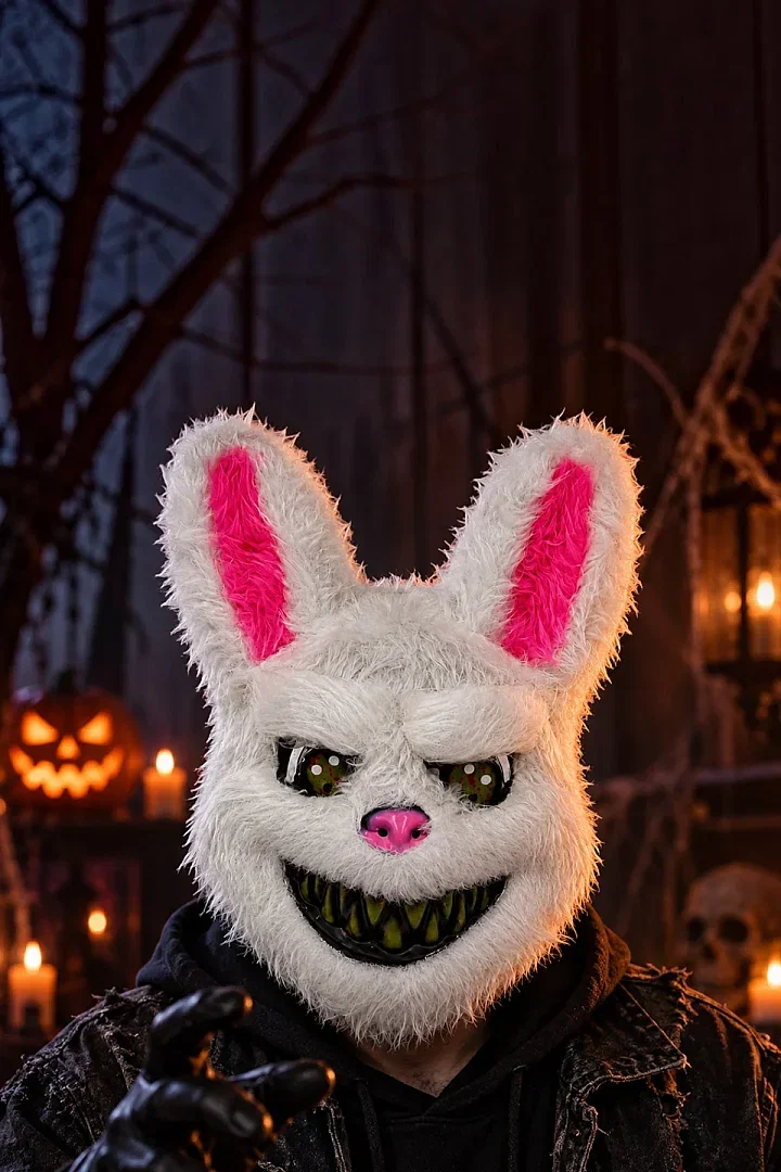Cadılar Bayramı Halloween Tüylü Tavşan Maskesi - Beysüs