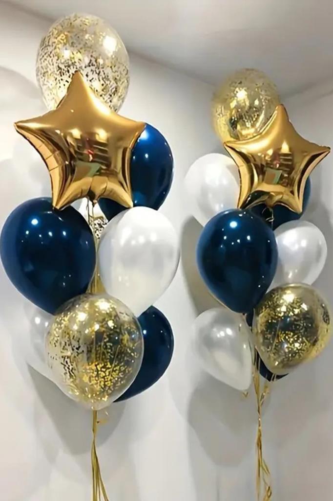 Beysüs Gold Yıldız Gece Mavisi Beyaz Şeffaf Konfetili Balon Seti - Beysüs