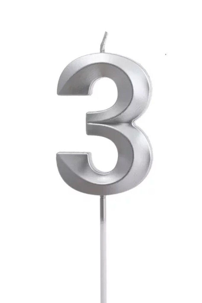 Beysüs Gümüş Rengi 3 Rakam Pasta Mumu - Beysüs