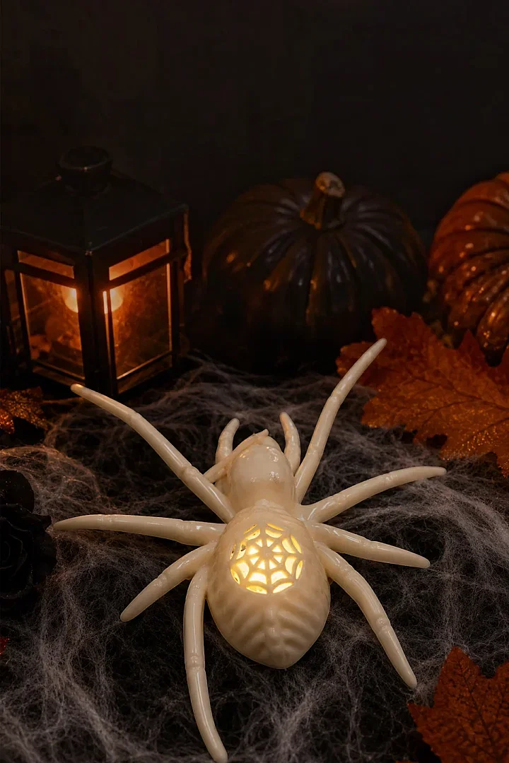 Halloween Cadılar Bayramı Işıklı Örümcek Beyaz 17 cm - Beysüs