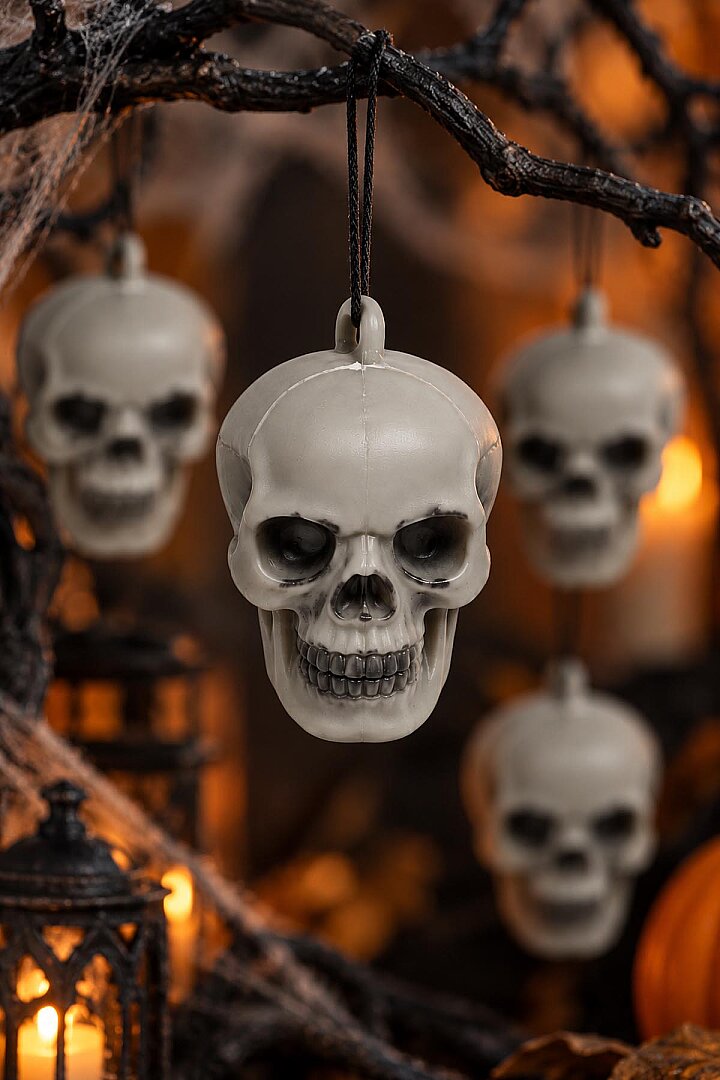 Halloween Cadılar Bayramı Kuru Kafa 6 lı Gri - Beysüs
