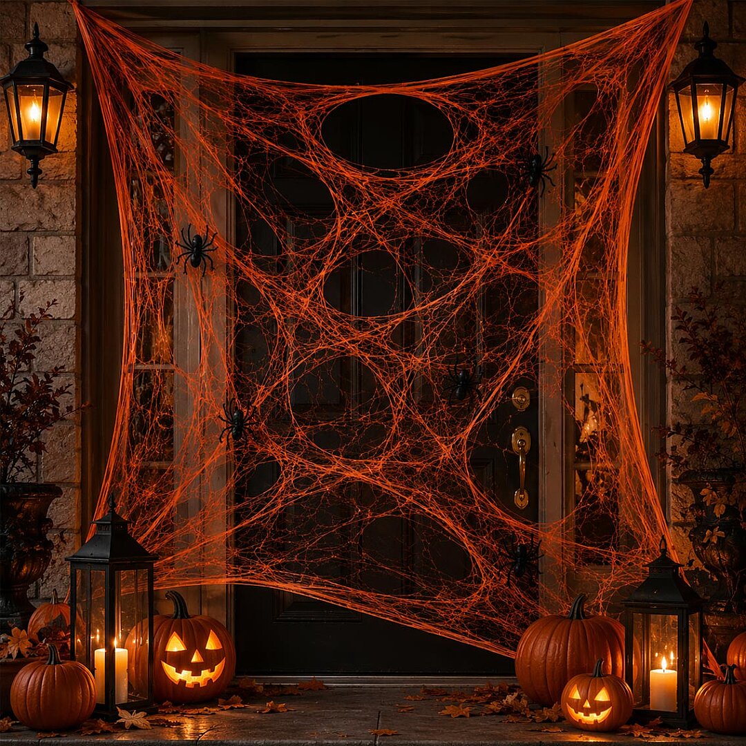 Halloween Cadılar Bayramı Turuncu Renk Örümcek Ağı Seti - Beysüs