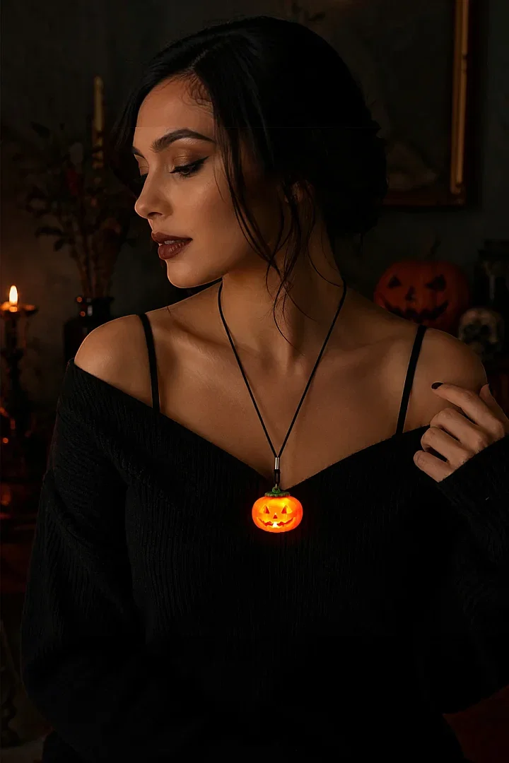Halloween Işıklı Bal Kabağı Kolye - Beysüs