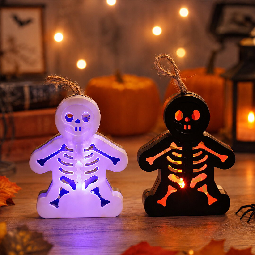 Halloween Işıklı Masa Süsü İskelet Çift Taraflı Siyah Beyaz - Beysüs