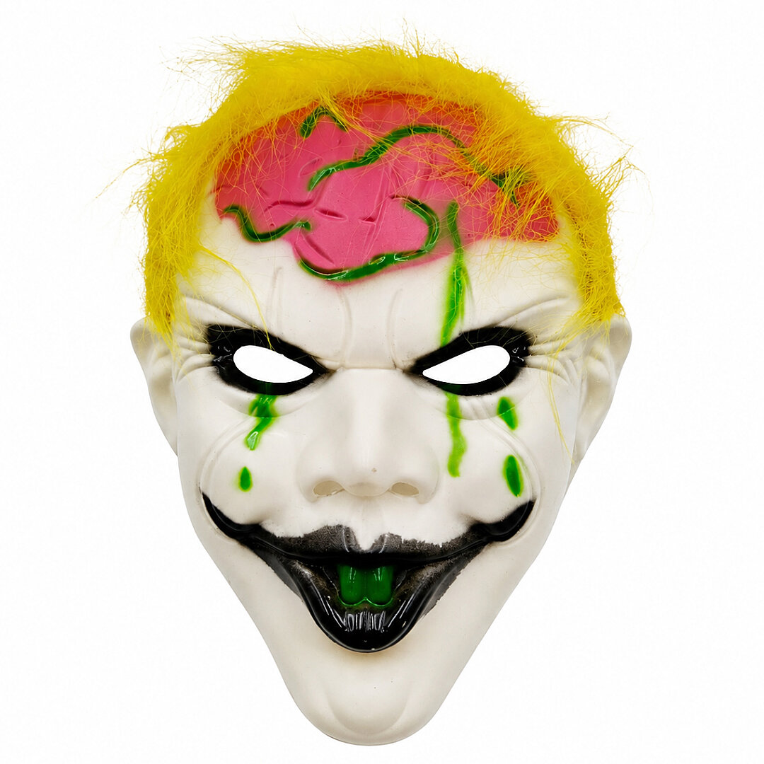 Halloween Maske Palyaço Pembe Beyin Sarı Saç - Beysüs