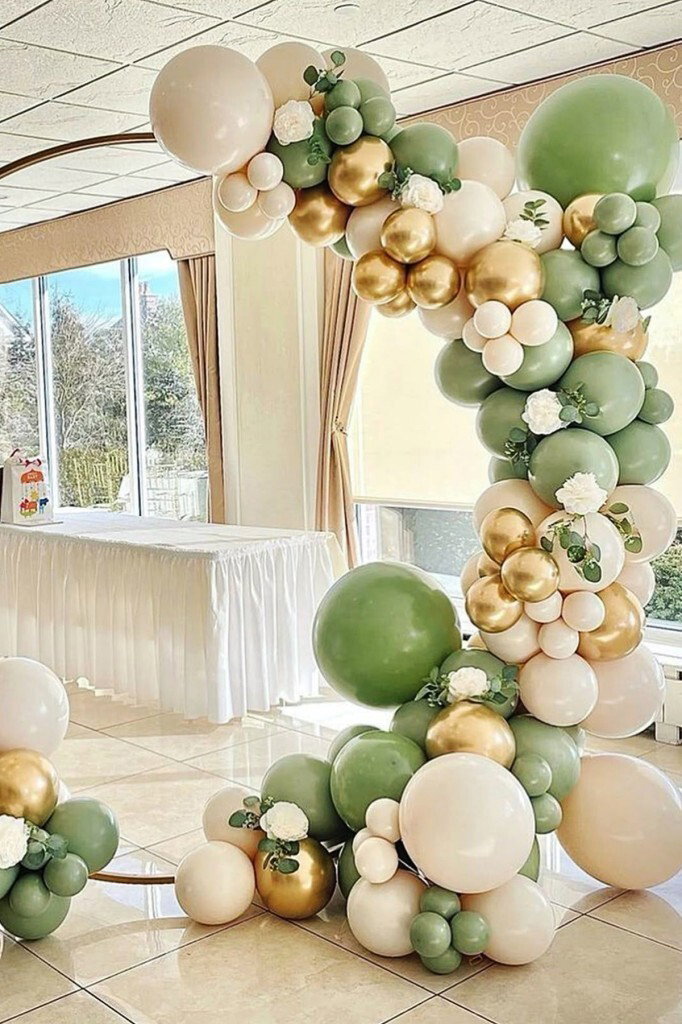 Beysüs Krem Okaliptüs Beyaz Gold Krom 60 Adet Balon Zincir ve Pompa Seti - Beysüs (1)