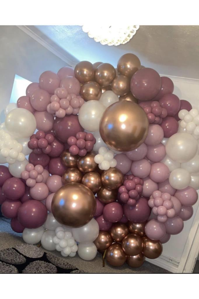 Beysüs Krom Bronz Yaban Çileği Toz Pembe Ve Beyaz Balon Zinciri 100 Adet - Beysüs