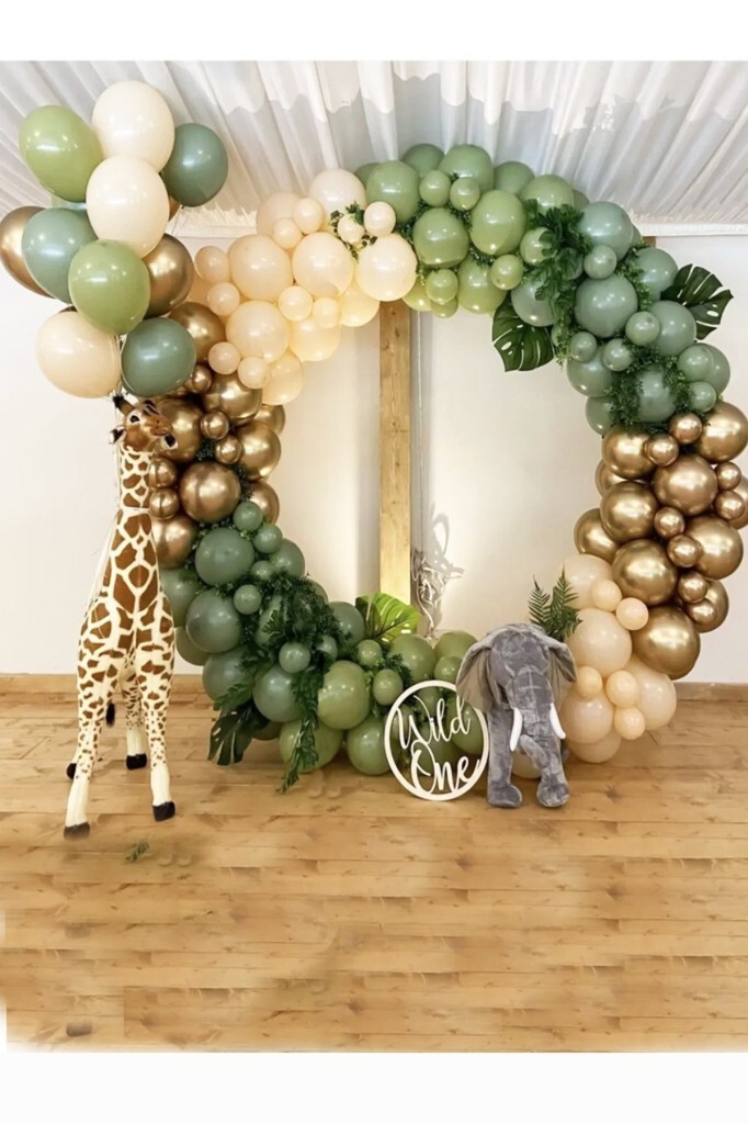 BeySüS Krom Gold Pastel Kış Yeşili Okaliptus Ve Deniz Kumu Balon 60 Adet Zincir ve Pompa - Beysüs