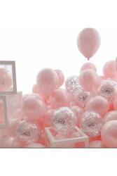 Beysüs Macaron Pembe Gümüş Konfetili Şeffaf Balon12 Inç 20 Adet - Beysüs