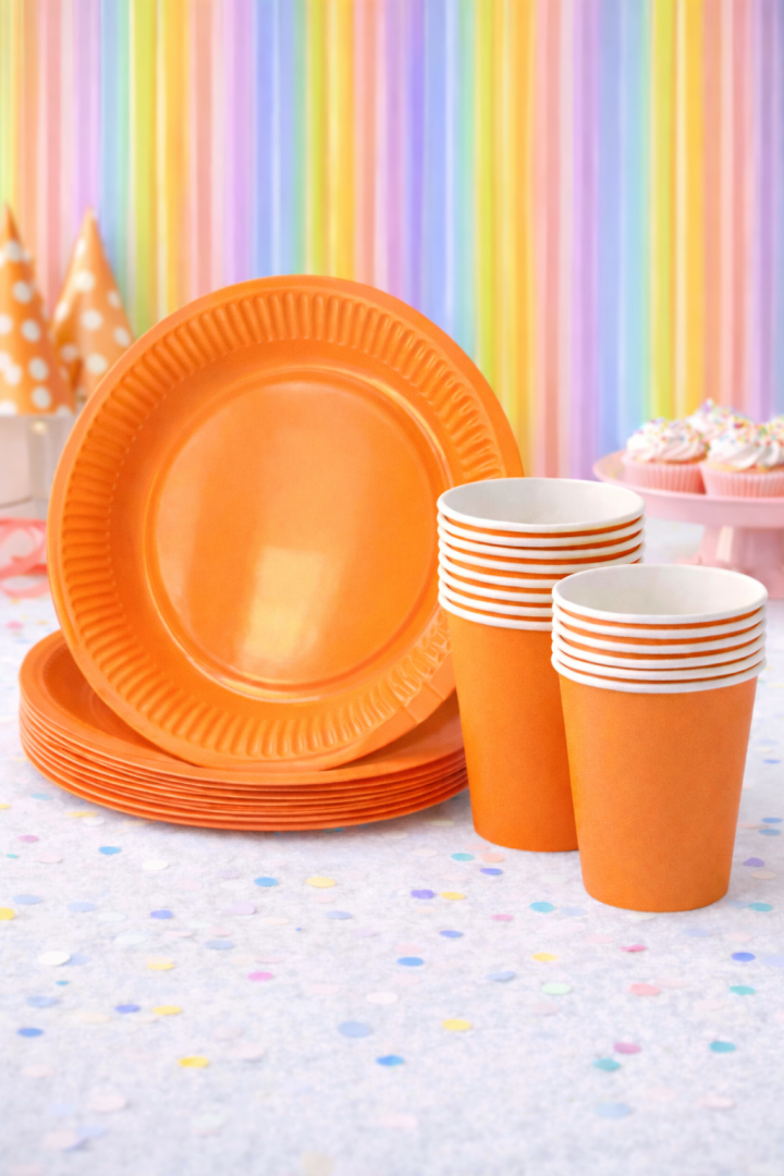 Beysüs Makaron Turuncu 8'Li Tabak Bardak Set - Beysüs