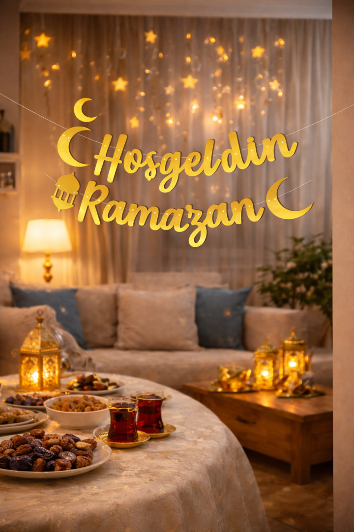 Beysüs Ramazan Ayı Banner Afiş Hoş Geldin Ramazan Elyazısı Gold - Beysüs