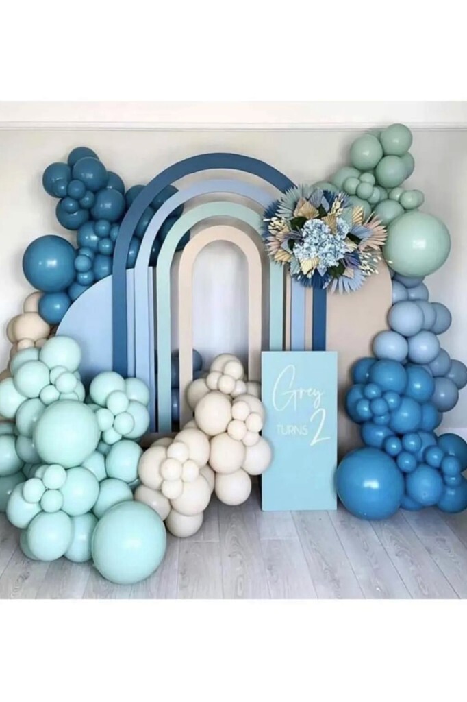 Beysüs Retro Derin Okyanus Kış Yeşili Fırtına Mavi Deniz Kumu Balon Zinciri 60 Adet Pompa Zincir Doğum Günü Seti - Beysüs