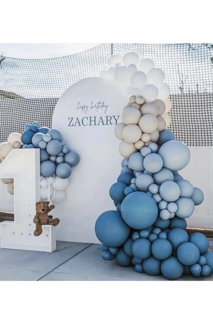 BeySüS Retro Fırtına Mavisi Derin Okyanus Deniz Kumu Beyaz Balon Zinciri Seti 60 Adet Balon Pompa Ve Zincir Seti - Beysüs