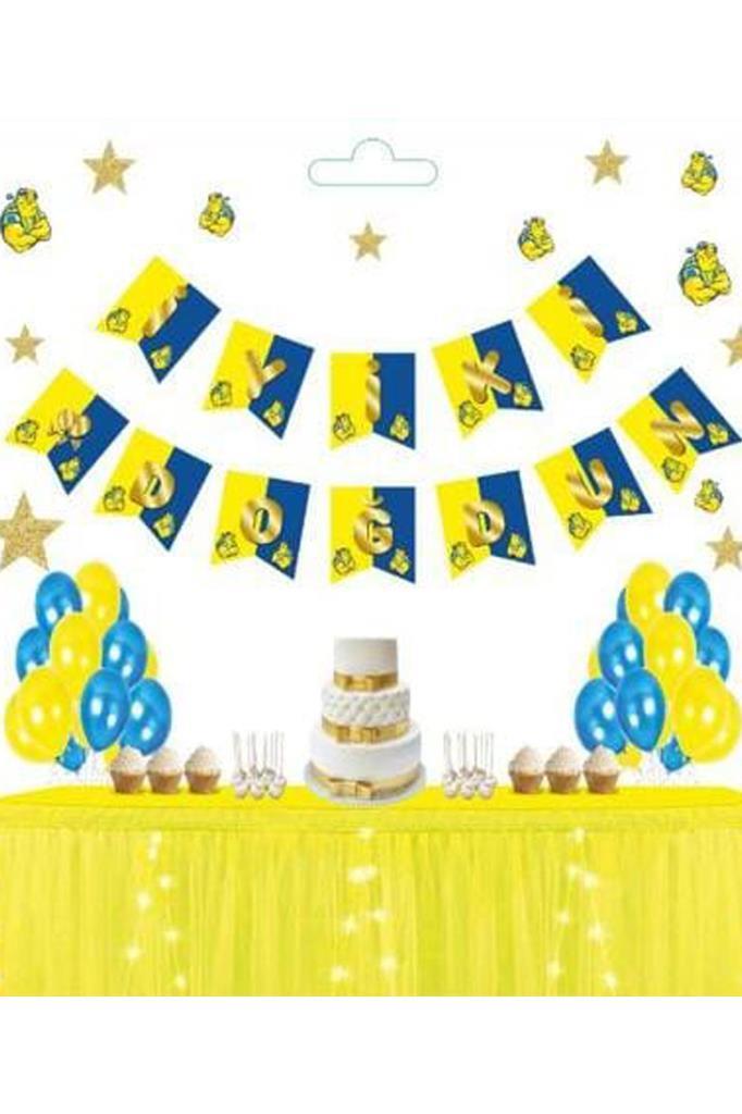 Beysüs Sarı Lacivert Üstüne Gold Altın Yaldızlı İyiki Doğdun Yazılı Karton İpli Yazı Banner - Beysüs