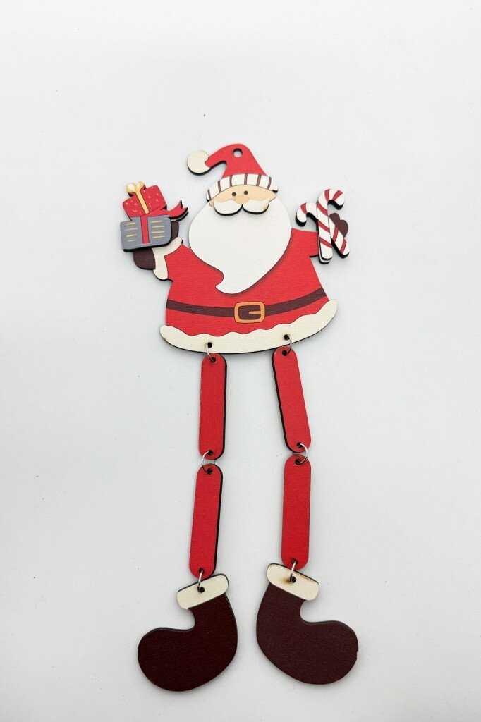 Yılbaşı Ağacı Süsü Sallanan Bacaklı Ahşap NOEL BABA 27 cm - 7