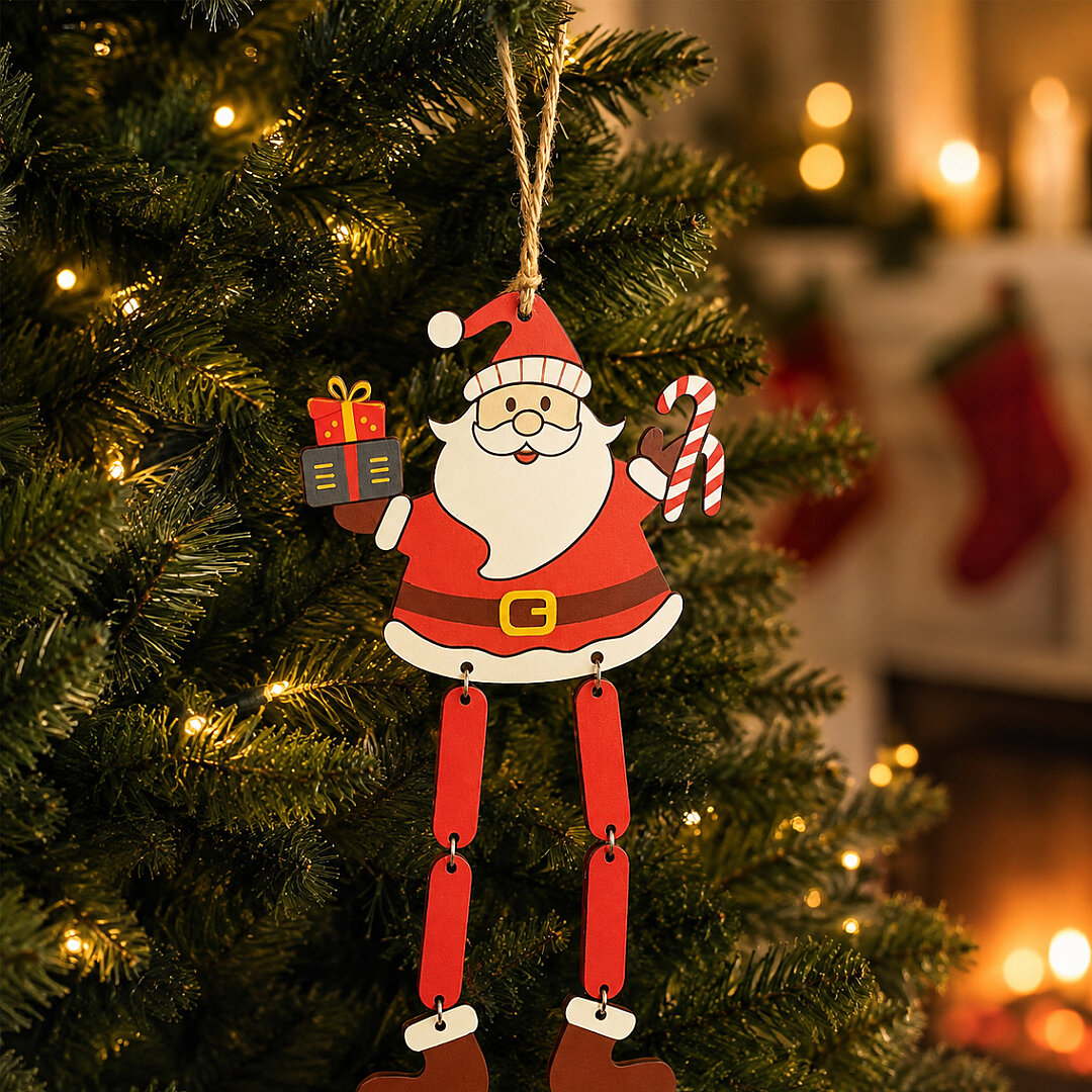 Beysüs Yılbaşı Ağacı Süsü Sallanan Bacaklı Ahşap NOEL BABA 27 cm - Beysüs