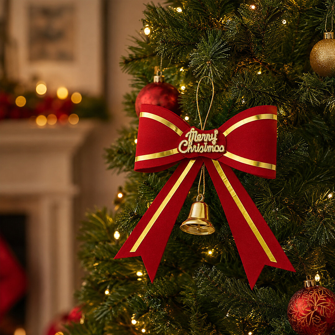 Beysüs Yılbaşı Çam Ağacı Süsü Fiyonk Kırmızı Merry Christmas - Beysüs
