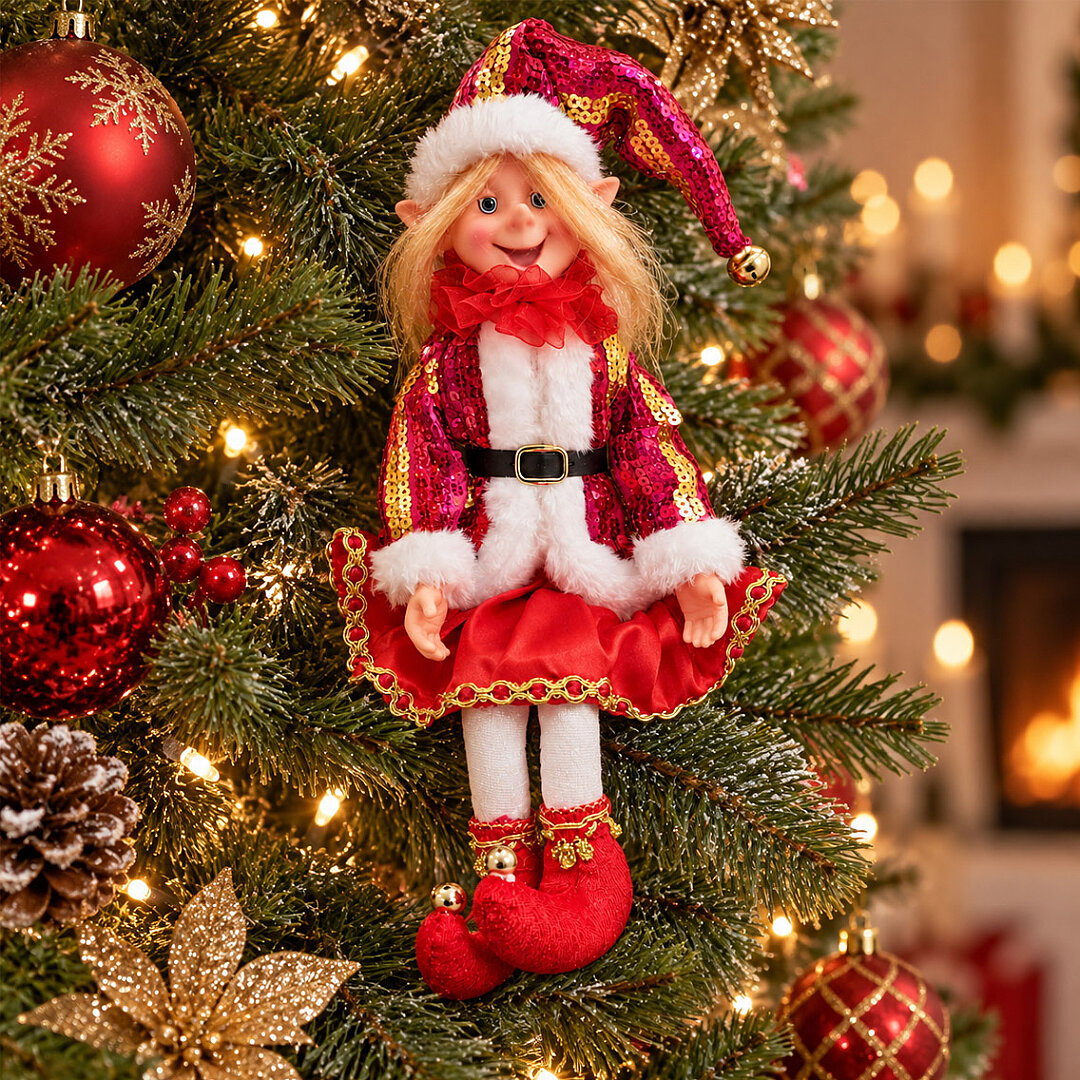 Beysüs Yılbaşı Çam Ağacı Süsü Fuşya Uzun Saçlı Elf Figürü 36 cm - Beysüs