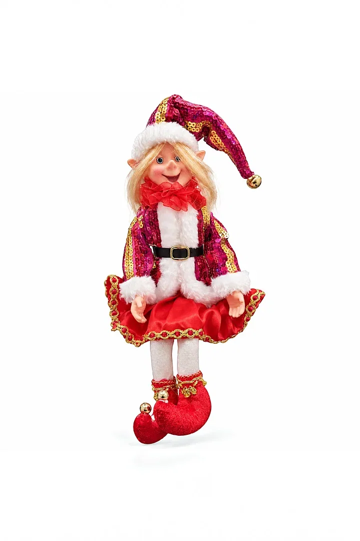 Yılbaşı Çam Ağacı Süsü Fuşya Uzun Saçlı Elf Figürü 36 cm - Beysüs (1)