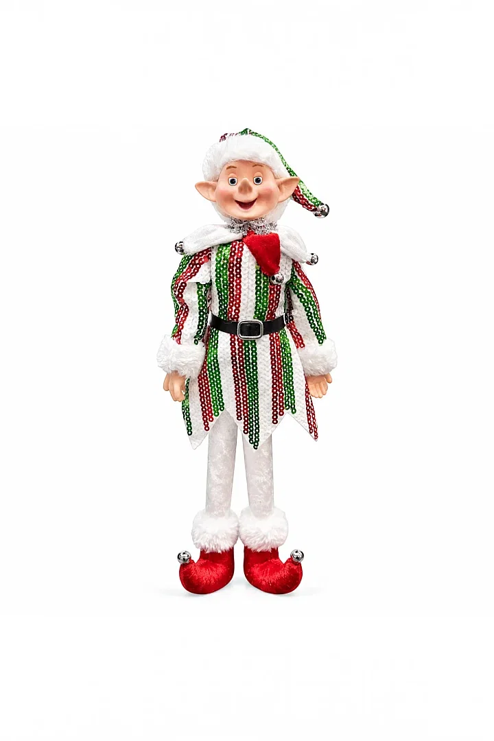 Yılbaşı Çam Ağacı Süsü Kırmızı Beyaz Yeşil Çizgili Elf Figürü 36 cm - Beysüs (1)