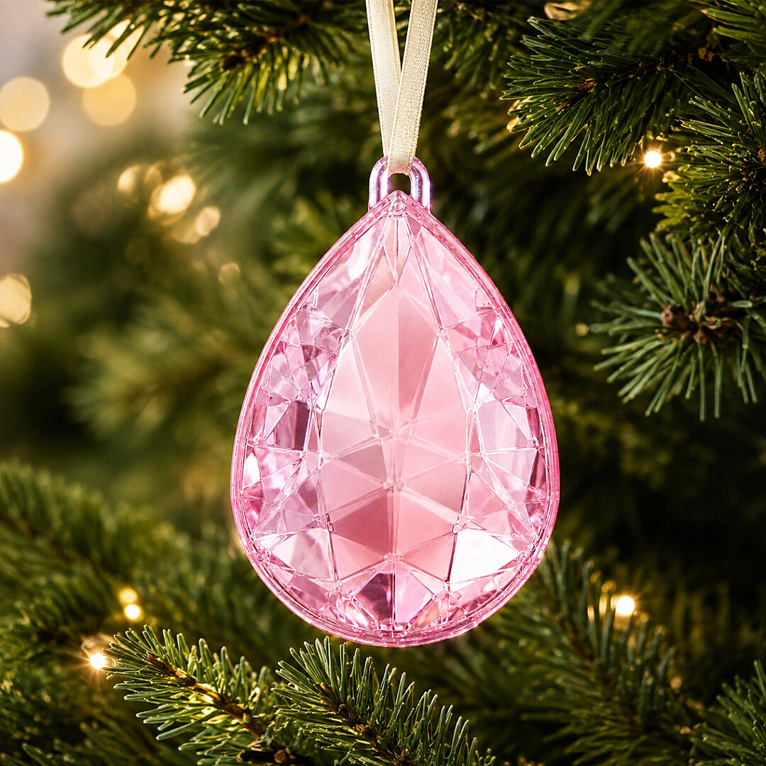 Beysüs Yılbaşı Çam Ağacı Süsü Kristal Damla Kesim Pembe - Beysüs
