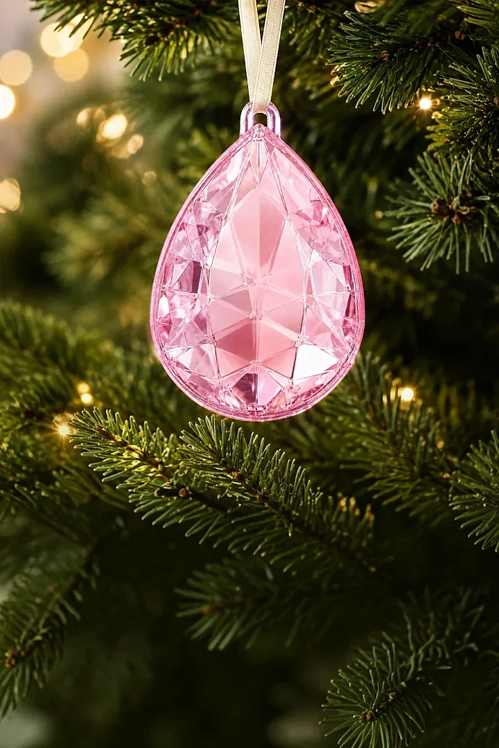 Yılbaşı Çam Ağacı Süsü Kristal Damla Kesim Pembe - Beysüs