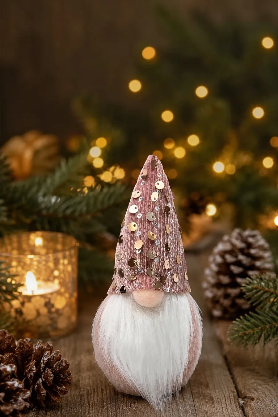 Yılbaşı Çam Ağacı Süsü Şans Cücesi Gnome Rosegold - 1