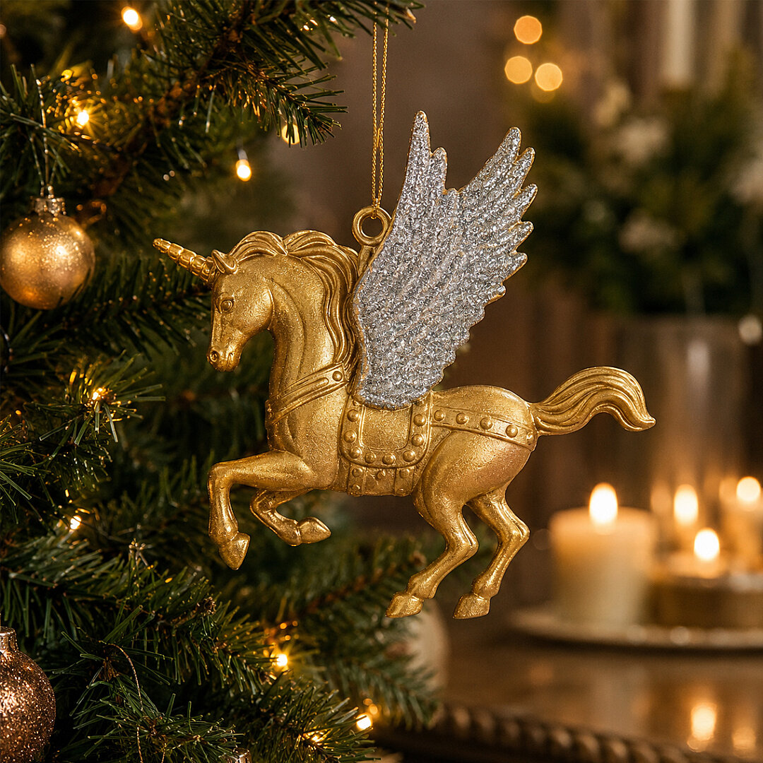 Beysüs Yılbaşı Çam Ağacı Süsü Unicorn Asma Süs Gold 10 cm - Beysüs