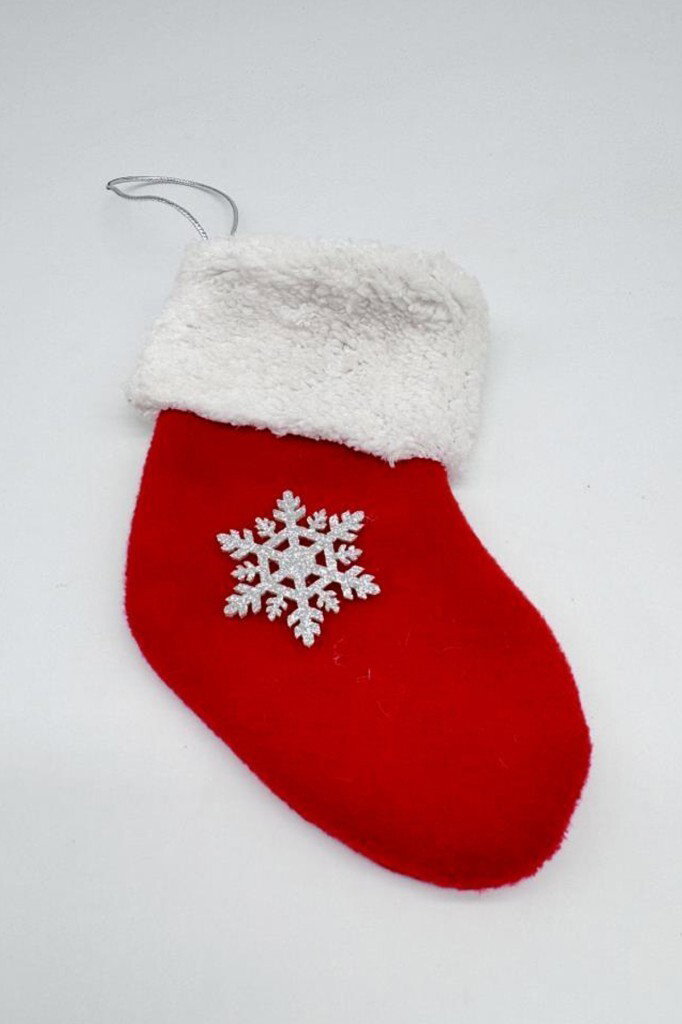 Yılbaşı Çam Ağacı Süsü Kar Taneli Kırmızı Çorap 18 cm - 7
