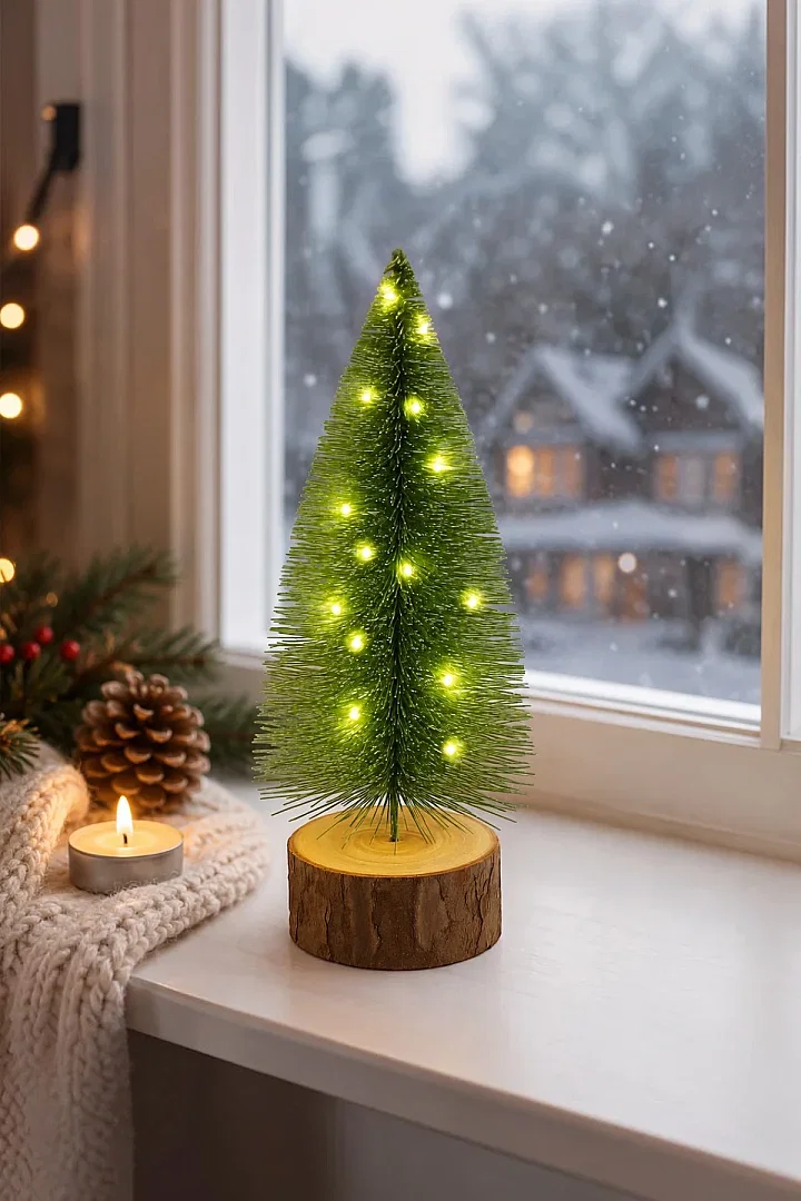 Yılbaşı Dekor 22 cm Işıklı Mini Masa Çamı - Beysüs